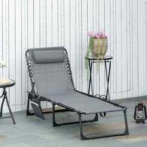 Portable Sun Lounger, Reclining Lounge Chair 5-position Adjustable Pillow Grey