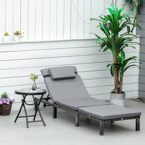 Garden Outdoor Rattan Furniture Patio Sun Lounger Recliner , Grey