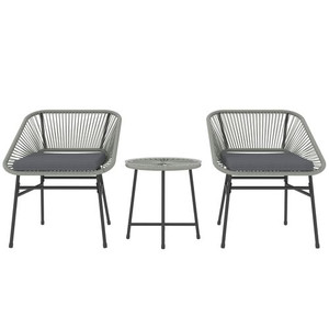 Outsunny Rattan Bistro Set, Small Balcony Furniture with Cushion, Light Grey