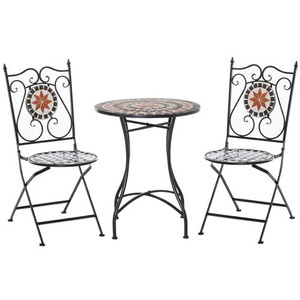 Outsunny 3PCs Garden Set 1 Ceramic Tile Round Table and 2 Foldable Chairs
