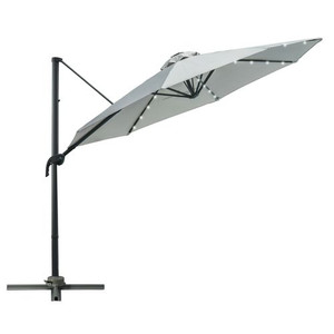 3m Cantilever Roma Parasol Patio Sun Umbrella with LED Solar Light, Grey