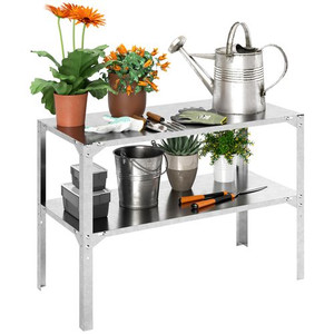 Outsunny 2 Tier Potting Bench Table, Galvanised Work Bench, Silver Tone