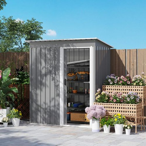 Outsunny 5 x 3ft Garden Storage Shed Sliding Door Sloped Roof Tool, Grey