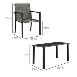 Outsunny 4 Seater Rattan Garden Furniture Set with Glass Tabletop - Grey