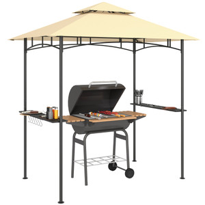 Outsunny 8' x 5' Grill Gazebo, Double Tiered Outdoor BBQ Shelter - Beige