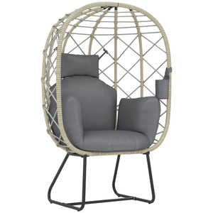 Outsunny Rattan Garden Egg Chair with Thickened Cushion, Headrest - Grey