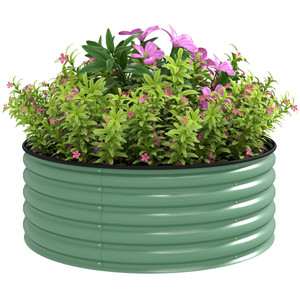 Outsunny Galvanised Planter with Gloves, 120 x 120 x 43cm - Green