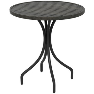 Outsunny Round Garden Table Outdoor Side Table with Steel Frame - Grey Wood Grain