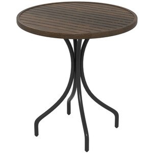 Outsunny Round Garden Table Outdoor Side Table with Steel Frame - Brown Wood Grain