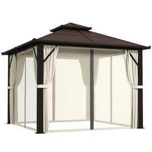 Outsunny 3x3(m) Polycarbonate Hardtop Gazebo with Aluminium Frame - Beige