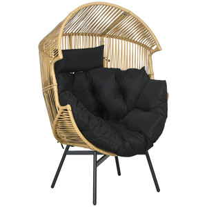 Outsunny Rattan Leisure Chair w/ Cushion, Garden Egg Chair with Headrest, Sand - Sand brown