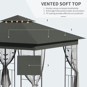 Outsunny 3 x 3(m) Garden Gazebo Marquee Tent Canopy Shelter Pavilion - Grey