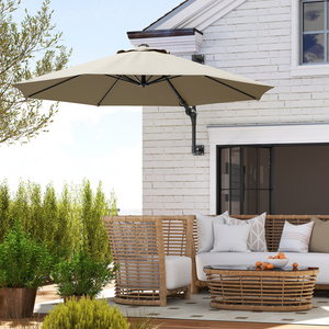 Outsunny Sun Parasol with Vent, Wall Umbrella for Patio, Garden - Light Grey