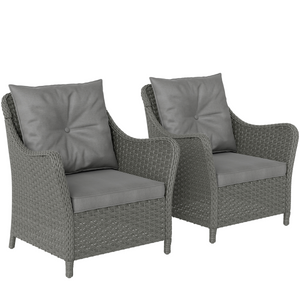 Outsunny 2 Pieces Rattan Garden Chairs, Cushioned Rattan Chairs - Dark Grey