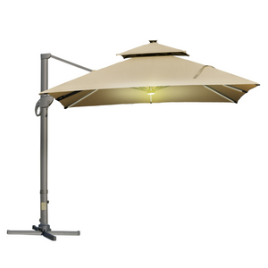 Outsunny 3 x 3(m) Cantilever Umbrella Power Bank Solar Cold - Khaki