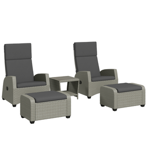 Outsunny 5 PCs Rattan Garden Furniture Set with Reclining Chairs - Charcoal grey