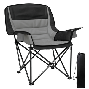 Outsunny Camping Chair for Adults, Padded Folding Chair - Grey