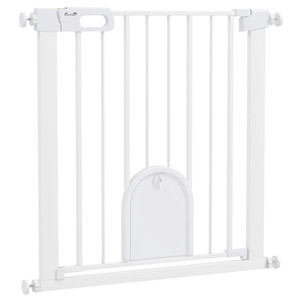 PawHut Pet Safety Gate: Pressure Fit Stair w/ Small Door - Double Locking - High Quality & Secure