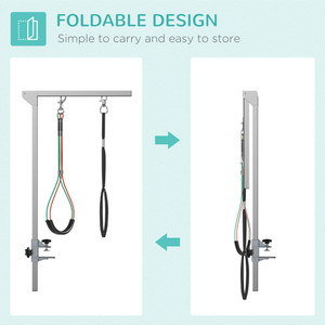 PawHut Foldable Pet Grooming Arm w/Clamp 30 Inch Height Adjustable, Dog Grooming Loop, Two No Sit Haunch Holders for Small Medium Dogs, Sliver