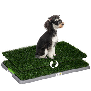 PawHut Dog Toilet with 2 Packs Artificial Grass Pads, 67 x 41cm, Green
