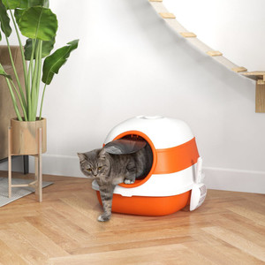 PawHut Foldable Cat Litter Tray Hooded Cat Litter Box w/ High Side, Orange - Default Title