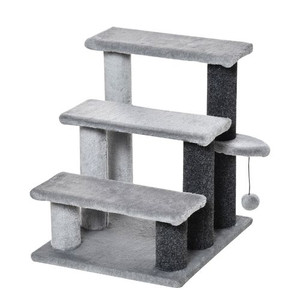 PawHut Pet Stairs with 3-step Stair, Scratching Posts, Platforms, Toy Ball - 45L x 40W x 48Hcm