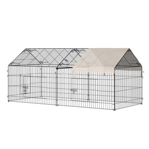 PawHut Chicken Run Coop with Cover, Outdoor Poultry Shade Cage, Beige