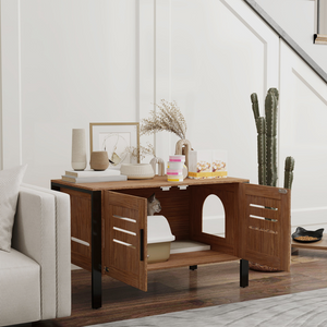 PawHut Cat Litter Box Enclosure w/ Tall Legs, Scratching Board, Dark Brown