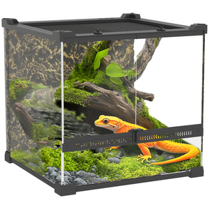 PawHut 10L Glass Terrarium, Reptile Vivarium with Stone Background - 30H x 30L x 30Wcm