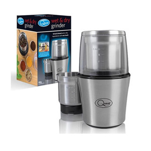 Quest Comp. SS Electric Grinder, 80g, 200W, 20x12x12cm. High-Quality, Versatile. 2 Cups Incl. Anti-Slip Feet. #1 Seller.
