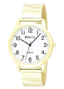 Ravel Men's Bold Number Expander Bracelet Watch R0232G - Gold/White