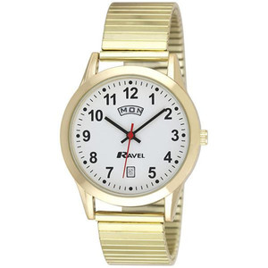 Ravel Mens Gilt Stainless Steel Day/Date Expandable Bracelet Strap Watch R0706.19.1EX