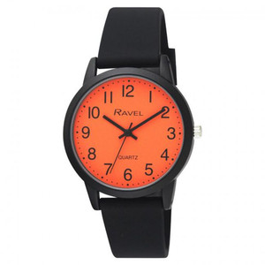 Ravel Men's Sports Orange Dial Watch - Quality Black Silicone Strap - Best in Class