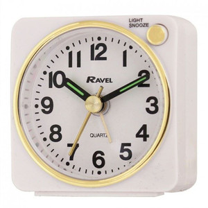 Ravel Mini White Alarm Clock RC018.4 - Quality Quartz Movement, Snooze and Light Features, Silent Sweep Second Hand