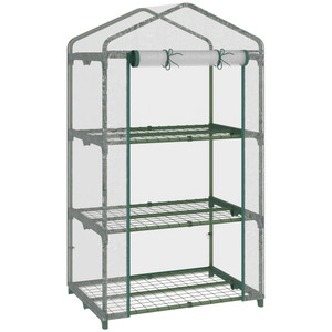 Premium 3 Tier Mini Greenhouse, Roll Up Door, Wire Shelves, 69x49x125cm