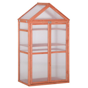 Outsunny Polycarbonate Cold Frame Greenhouse - Grow House for Flower Vegetables - Reliable Wood Frame - Max Light Transmission - Orange