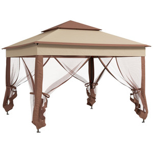 Outsunny Garden Folding Tent Heavy Duty Pop Up Gazebo for Party - Light Grey - Khaki