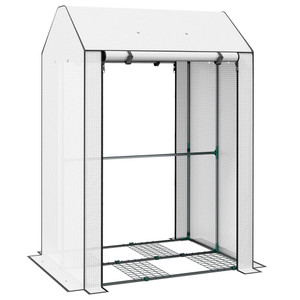 Outsunny Mini Greenhouse w/ Shelves & Roll Up Door, 100x80x150cm, White - UV Resistant, Ventilated - White