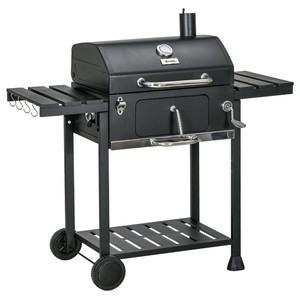 Premium Charcoal BBQ Grill Smoker Trolley - Shelves, Bottle Opener, Wheels - Best Quality & Versatility - Black