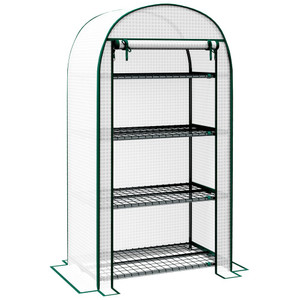 Outsunny Mini Greenhouse Portable Green House with UV-Resistant Plastic Cover and Metal Shelves - 80x49x160cm - White
