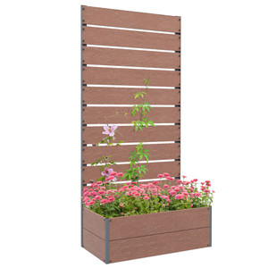 Outsunny Raised Garden Bed w/ Trellis, Drainage Hole - Grey. Durable, Spacious, Easy Assembly. - Brown