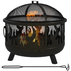 Outsunny 2-in-1 Outdoor Fire Pit & BBQ Cooker - 61.5cm Garden Heater - Black