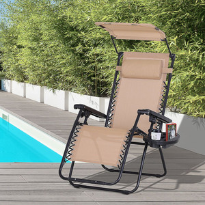 Beige Steel Frame Zero Gravity Outdoor Chair with Canopy - Maximum Comfort and Durability - Beige