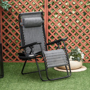 Beige Steel Frame Zero Gravity Outdoor Chair with Canopy - Maximum Comfort and Durability - Light Grey