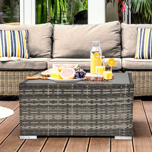 Durable Rattan Wicker Patio Coffee Table - Weatherproof Outdoor Furniture - Deep Grey