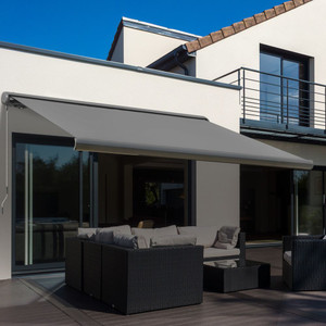 Retractable Sunshade: Electric & Manual Awning Door Window - Grey - 300cm x 250cm