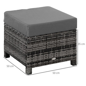 Premium Rattan Footstool Wicker Ottoman | Padded Seat Cushion | High Quality Furniture - Grey