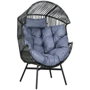 Ultimate Comfort Grey Rattan Garden Egg Chair, Headrest & Cushion. Top-Quality!