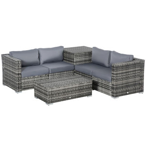 High-Quality 6PC Rattan Corner Sofa Set w/ Cushion - Grey