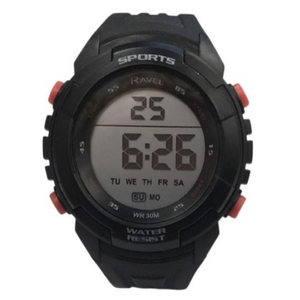 Ravel Mens 3ATM Digital Sports Black/Orange Watch RDG.14.27